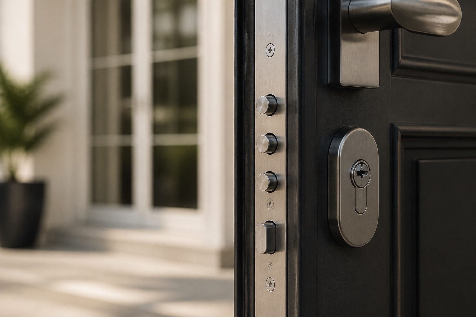 Serrure multipoints de sécurité installée sur une porte